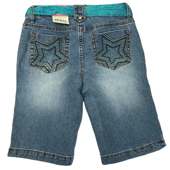 Girls Bermuda Denim Jean Shorts Size 12 Adjust Waist Belted Medium Wash Boho NWT - Picture 2 of 10